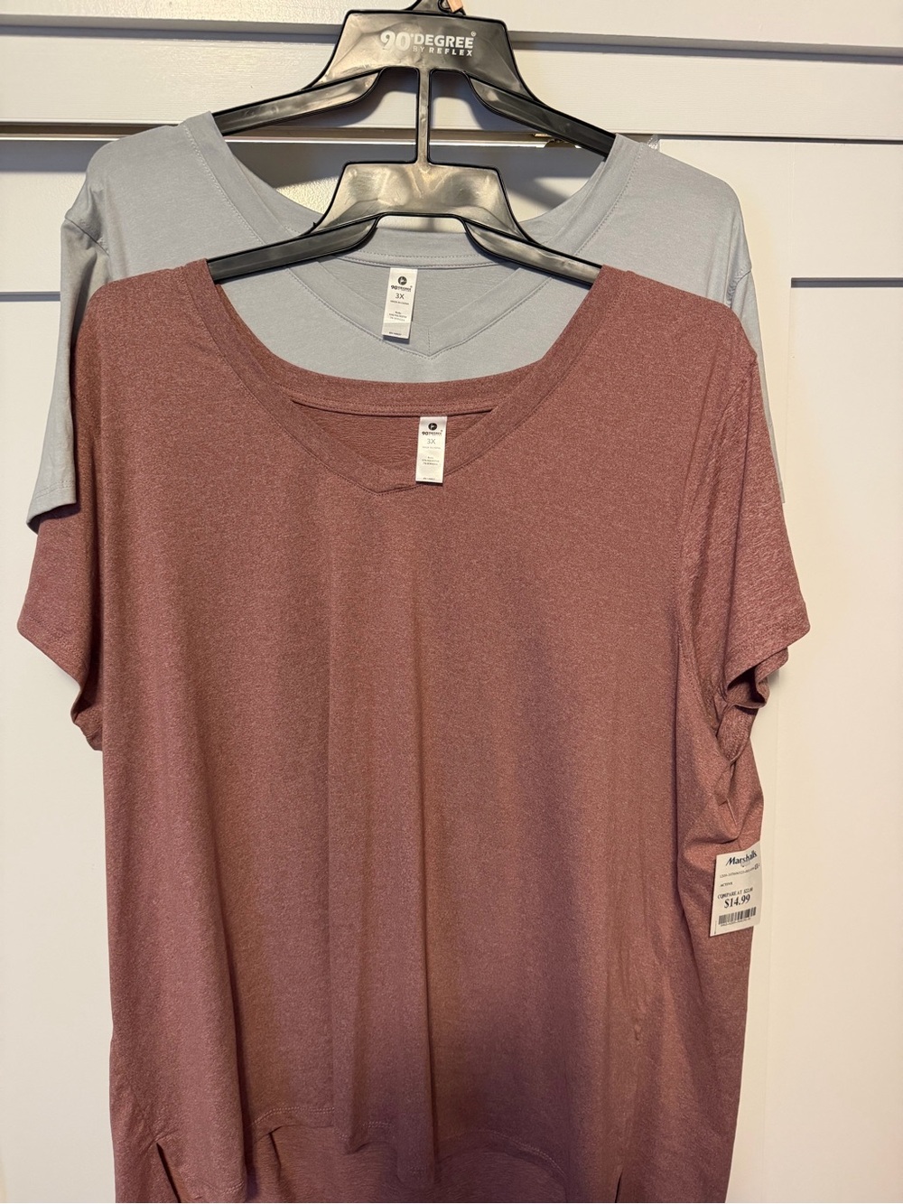 90 Degree By Reflex Sporty V-Neck Tee Duo - Mauve Rose & Light Gray